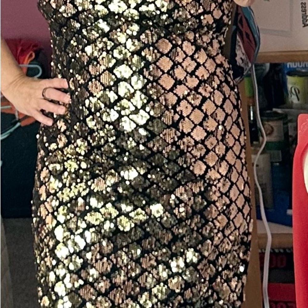 Glamorous Black and Gold Sequin Mini Dress
